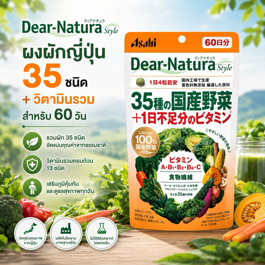 Dear-Natura – ผงผักญี่ปุ่น 35 ชนิด + วิตามิน (240 เม็ด สำหรับ 60 วัน)