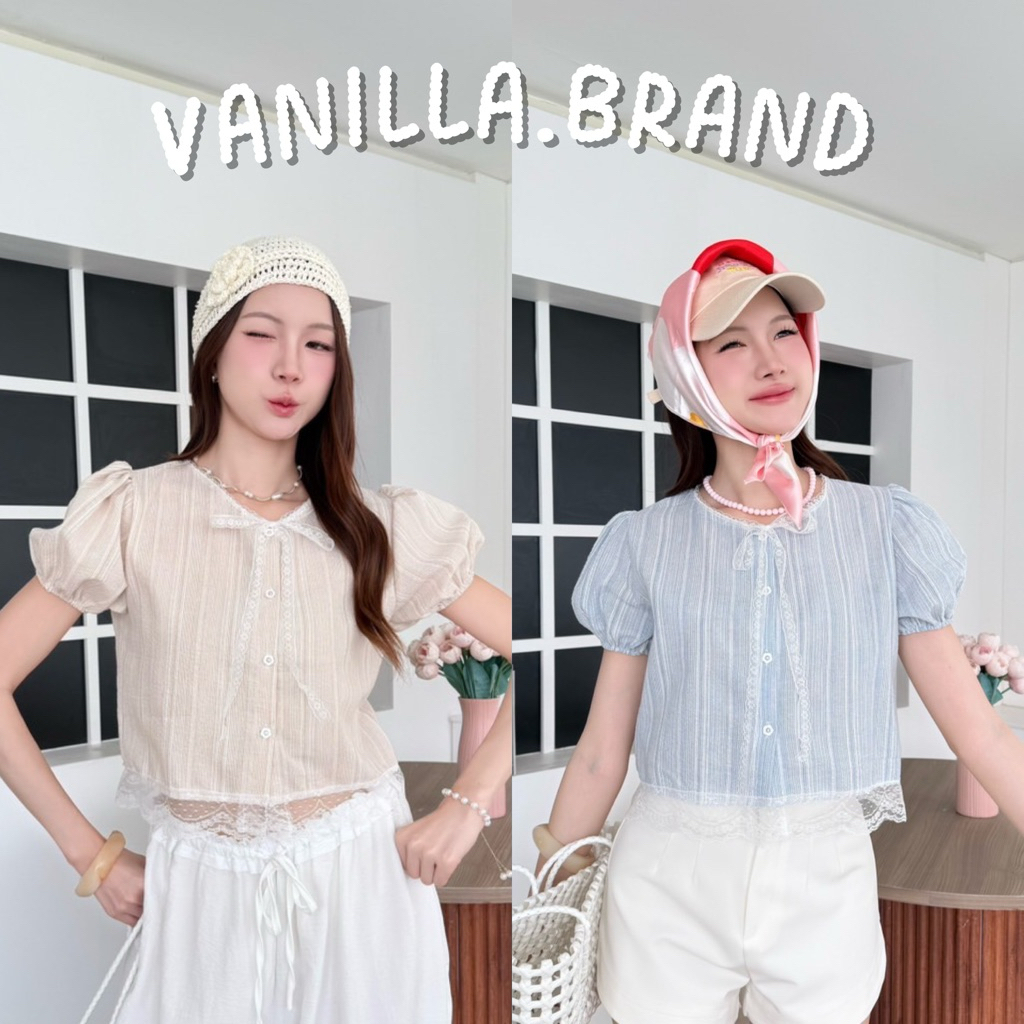 เสื้อแขนพอง แต่งลูกไม้ช่วงชายเสื้อ -ttm / VB0382