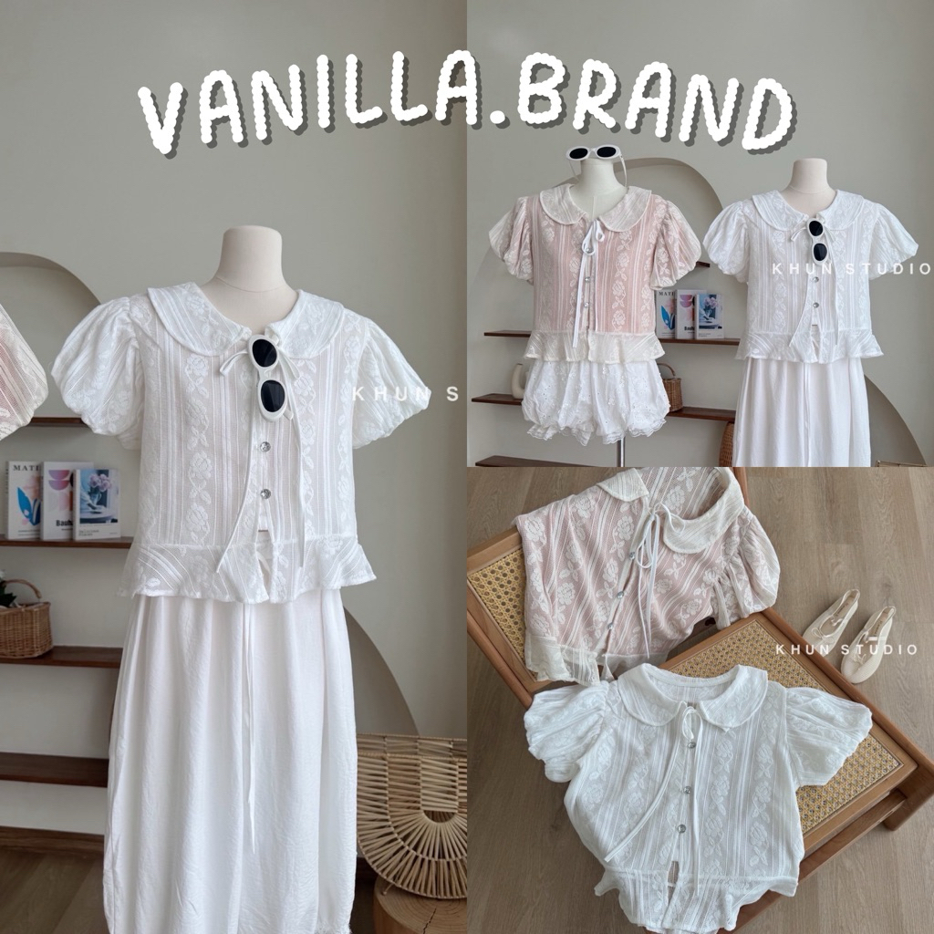 เสื้อคอบัวกระดุมหน้าชายระบาย -pd / VB0479