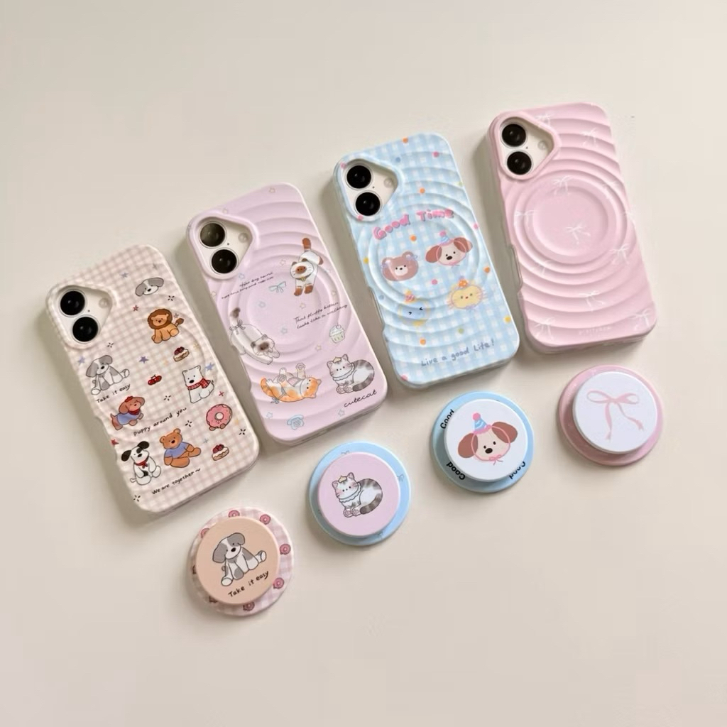 Case Magnetic การ์ตูนก้นหอยสองชั้น เคสพร้อมGriptok สำหรับรุ่นไอโฟน 15 16ProMax 17 17Pro 17ProMax