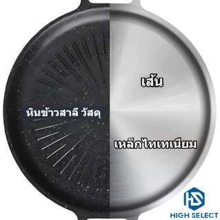 【34CM】 นอกบ้าน ตั้งแคมป์ สไตล์เกาหลี จานบาร์บีคิว ทอดและย่าง รอบ แบบพกพา ถาดไข่ดาว สำหรับใช้ในบ้าน หูคู่ ถาดบาร์บีคิว