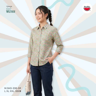 เสื้อแตงโม (SUIKA) - เสื้อคอปกผ่าหน้าแขนสามส่วน (ผ้าป่านมัสลิน) (M.SH3-122 330)