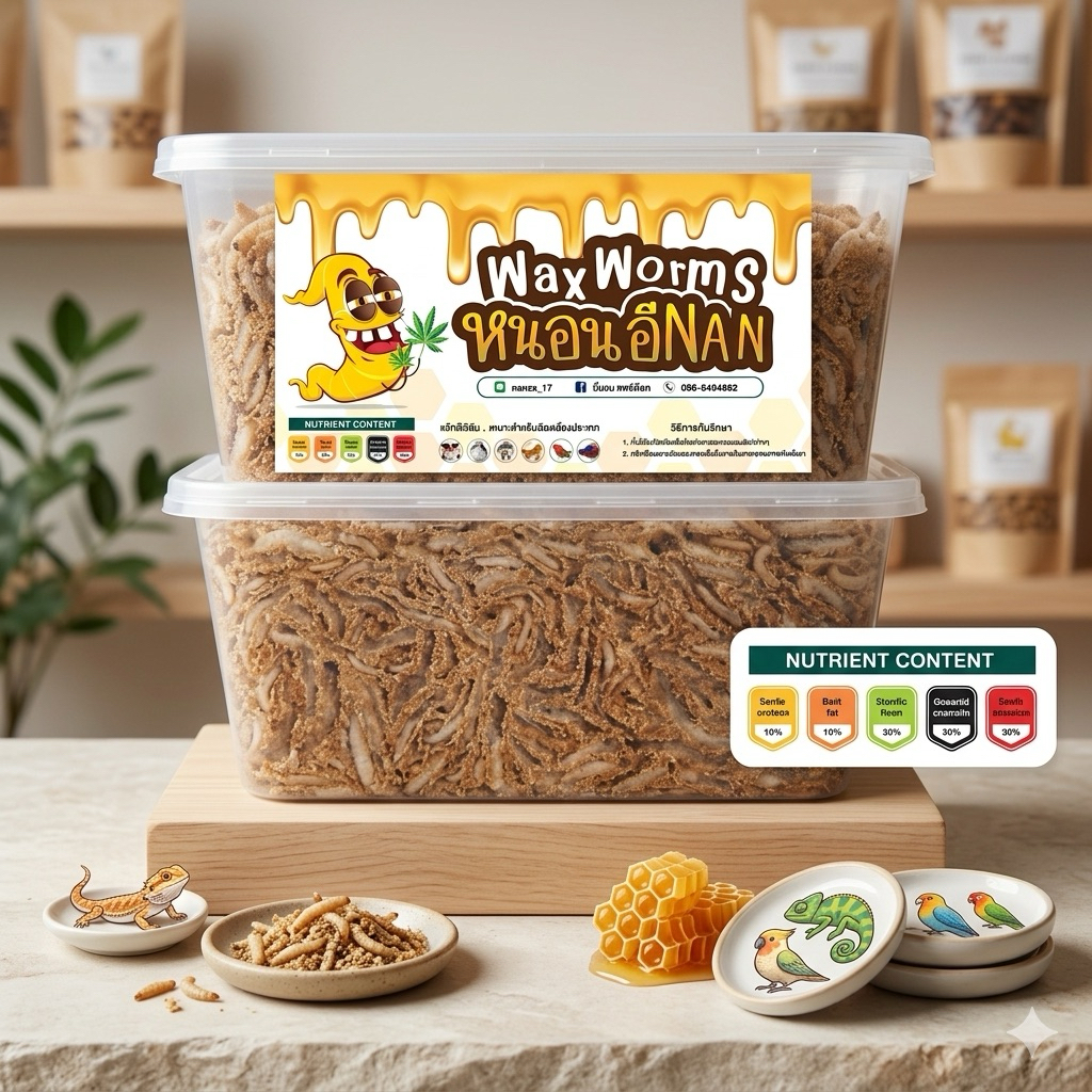 Waxworms หนอนเเว็กซ์ อาหารชูก้าร์ไกลเดอร์ กระรอก หนู นก ปลา 1000ml.