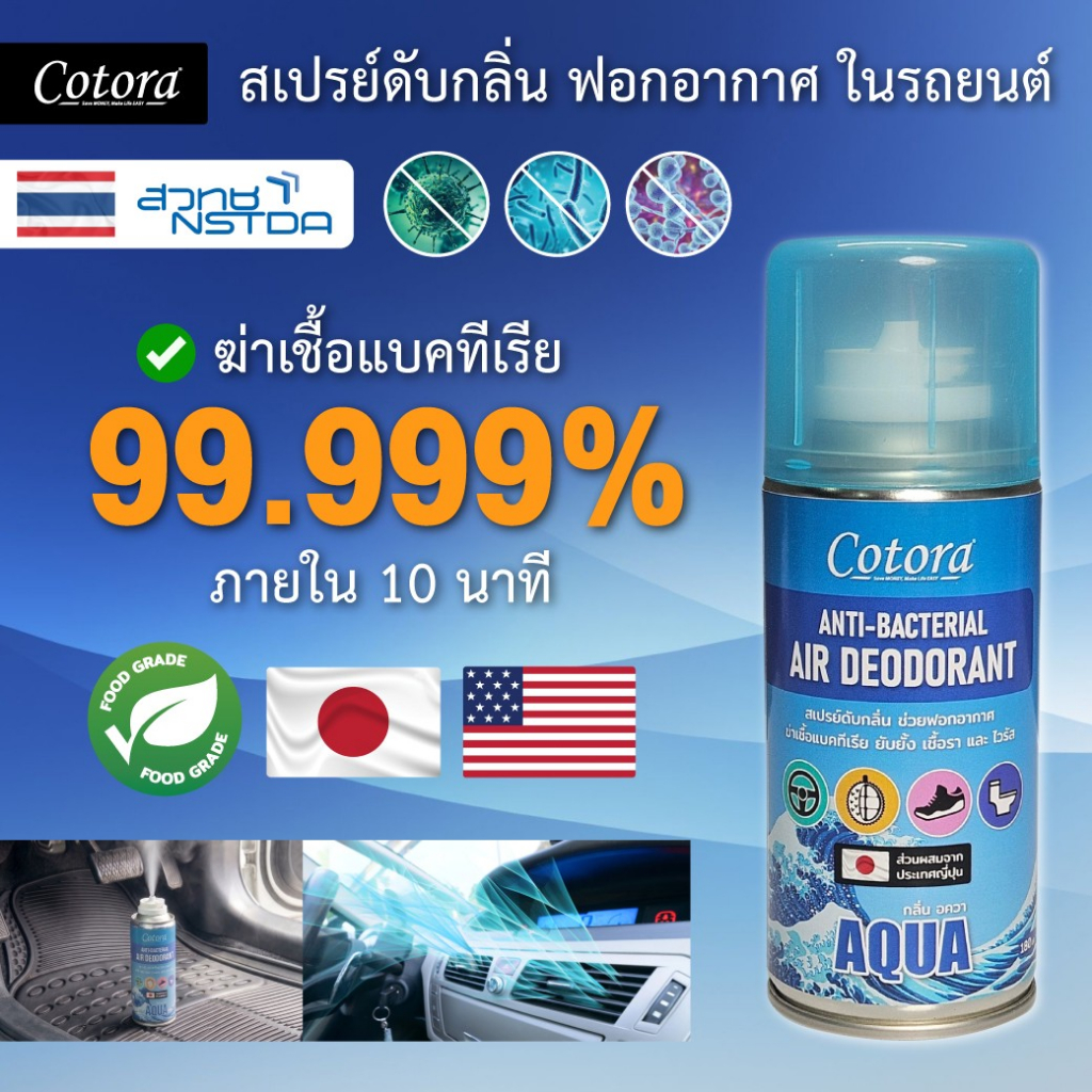 Cotora AIR DEODORANT สเปรย์ดับกลิ่น ฟอกอากาศ ฆ่าเชื่อแบคทีเรีย ยับยั้งเชื้อโรค 99.999% กลิ่น AQUA