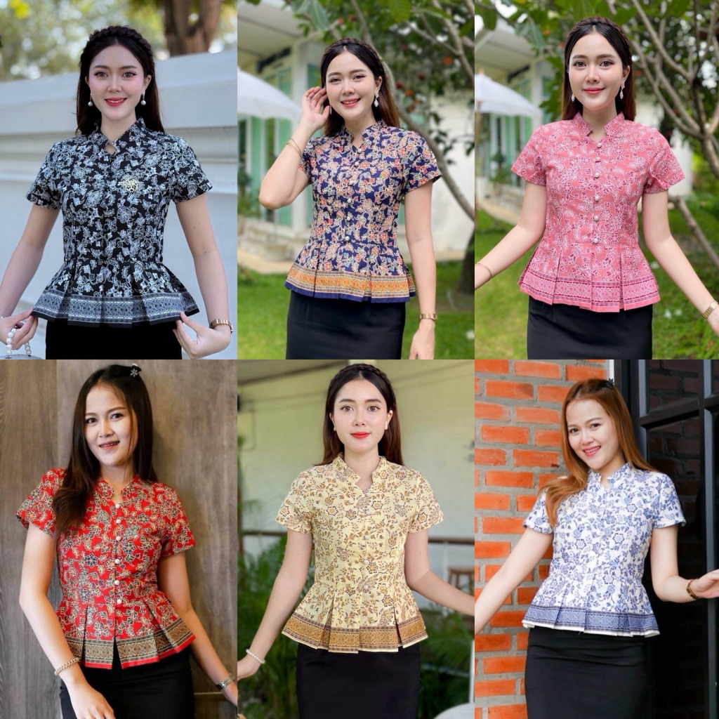 เสื้อคอจีน แขนสั้น ใส่ทำงาน วัยรุ่น  เสื้อปาเต๊ะ