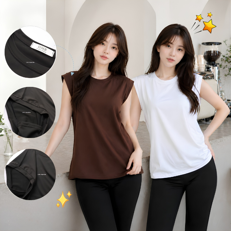 เสื้อยืดผู้หญิงแขนกุด คอกลม สีพื้น ทรงเรียบง่าย สไตล์เกาหลี มินิมอล ใส่ลำลอง รุ่น t4100