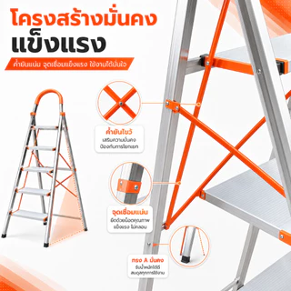 บันไดสแตนเลสพับได้ บันไดอลูมิเนียม บรรไดพับได้ 3/4/5/6/7 ขั้น รับน้ำหนัก 1500KG แข็งแรง กันลื่น พับเก็บง่าย สำหรับบ้าน