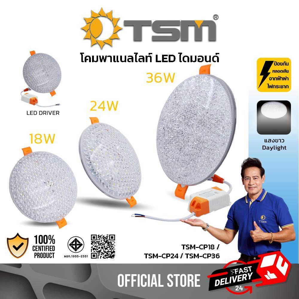 โคมไฟดาวน์ไลท์ ไดมอนด์ LED แสงขาว 18W 24W 36W ไฟฝังฝ้า ไฟเพดาน โคมไฟเพดาน หลอดไดมอนด์ ไฟ รุ่น TSM-CP