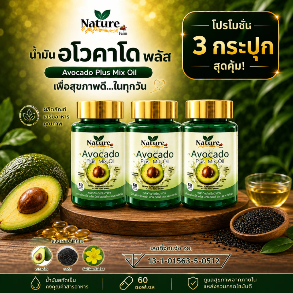 [เซต3กระปุก] น้ำมันอโวคาโด พลัส เซตดูแลสุขภาพสุดคุ้ม 1กระปุก60ซอฟเจล เม็ดซอฟเจล ทานง่าย ราคาประหยัด