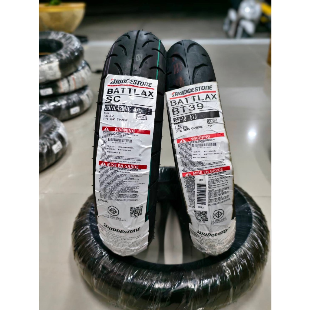 ยาง BRIDGESTONE  Battlax สำหรับ Honda Lead 125 ยางหน้า100/70-12(SC) , ยางหลัง3.50-10(BT39)