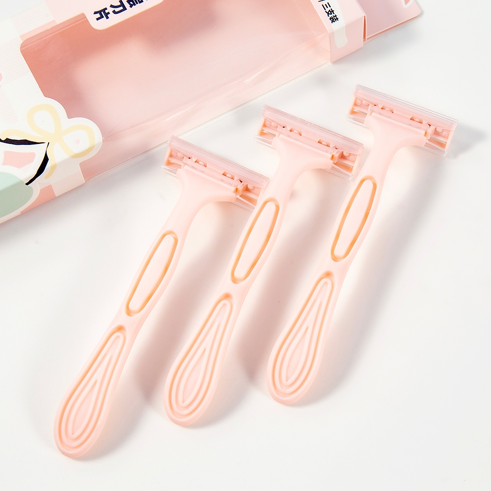 เซ็ตมีดโกน(บรรจุ 3 ด้าม) สีชมพูพาสเทลพร้อมใบมีดหนาพิเศษถึง 3 ชั้น โกนง่าย ไม่บาดผิว [K-K515]
