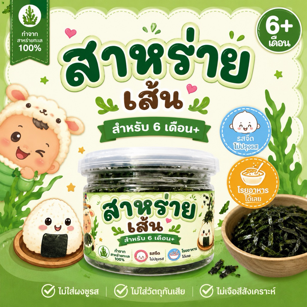 สาหร่ายตัดเส้น 6 เดือน+ (สาหร่ายทะเลอบ) เรื่องของลูกแชร์กันได้