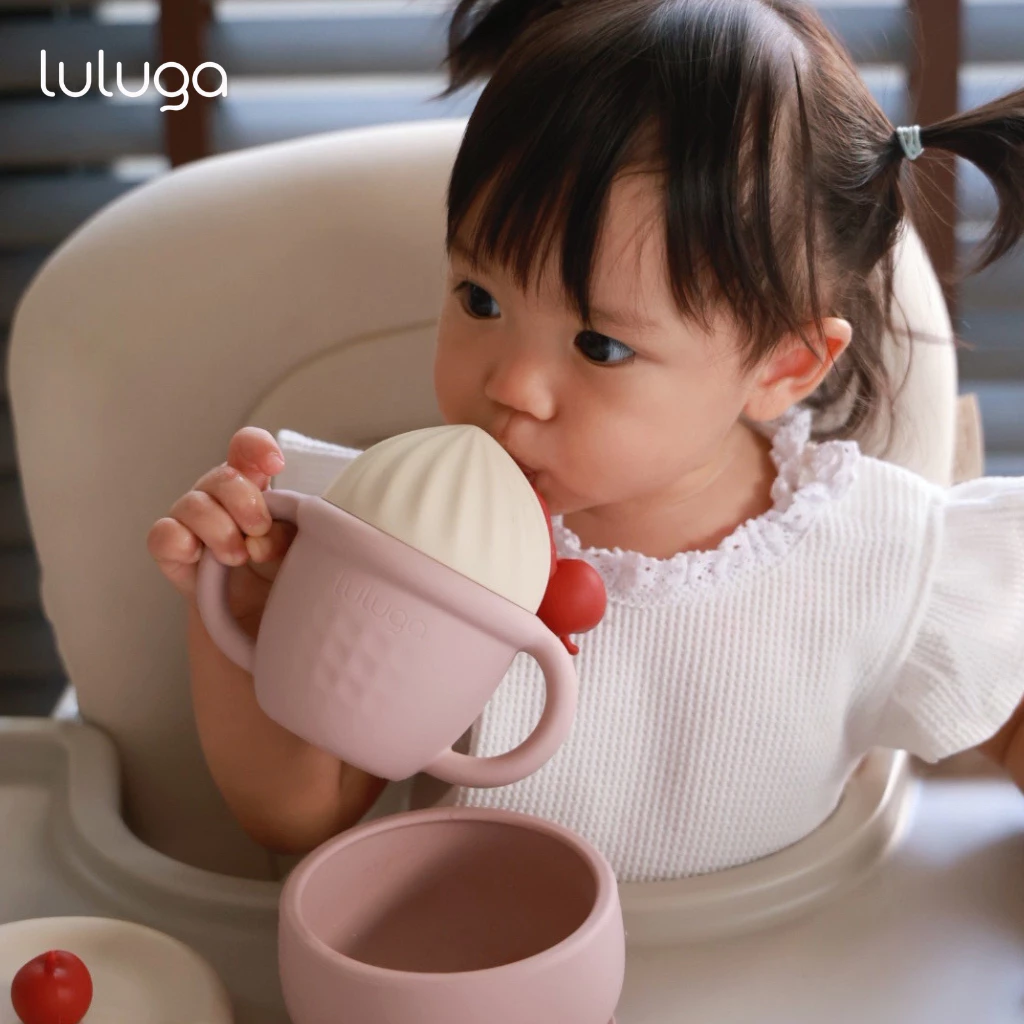 Luluga แก้วหัดดื่มซิลิโคน Ice Cream แก้วน้ำเด็กพร้อมหลอด ฝาปิดกันหก Platinum Silicone สำหรับเด็ก 6 เดือน + ฝึกทาน BLW thumbnail 6