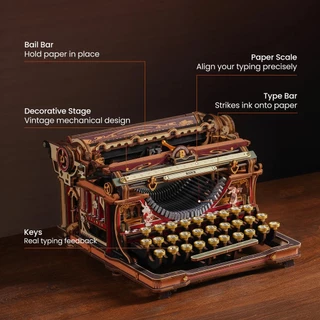 ROKR 3D Wooden Puzzle - LK703C Mechanical Typewriter (Magic Version) | ของแต่งบ้าน ของเล่นศิลปะ DIY