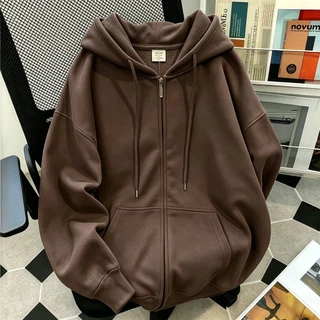 สีทึบ Zipper Hoodie Breathable แจ็คเก็ตกันแดด เสื้อแขนยาวแจ็คเก็ตกันหนาว มีฮู้ดและซิปเต็ม ลายสปอร์ต Unisex COD