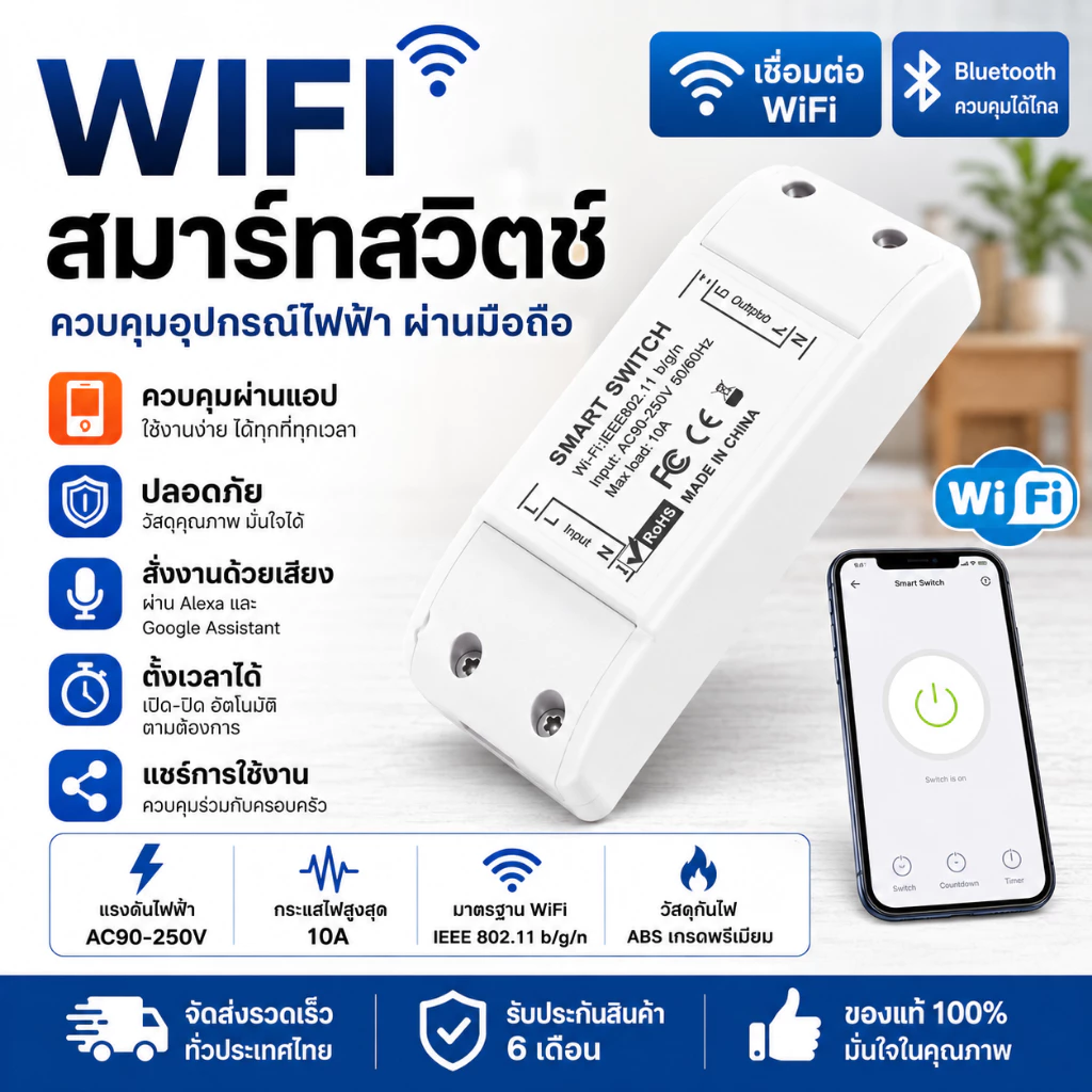 Sonoff Basic R4 สมาร์ทสวิทช์ Wifi ไร้สาย สมาร์ทรีโมทคอนโทรลจับเวลา