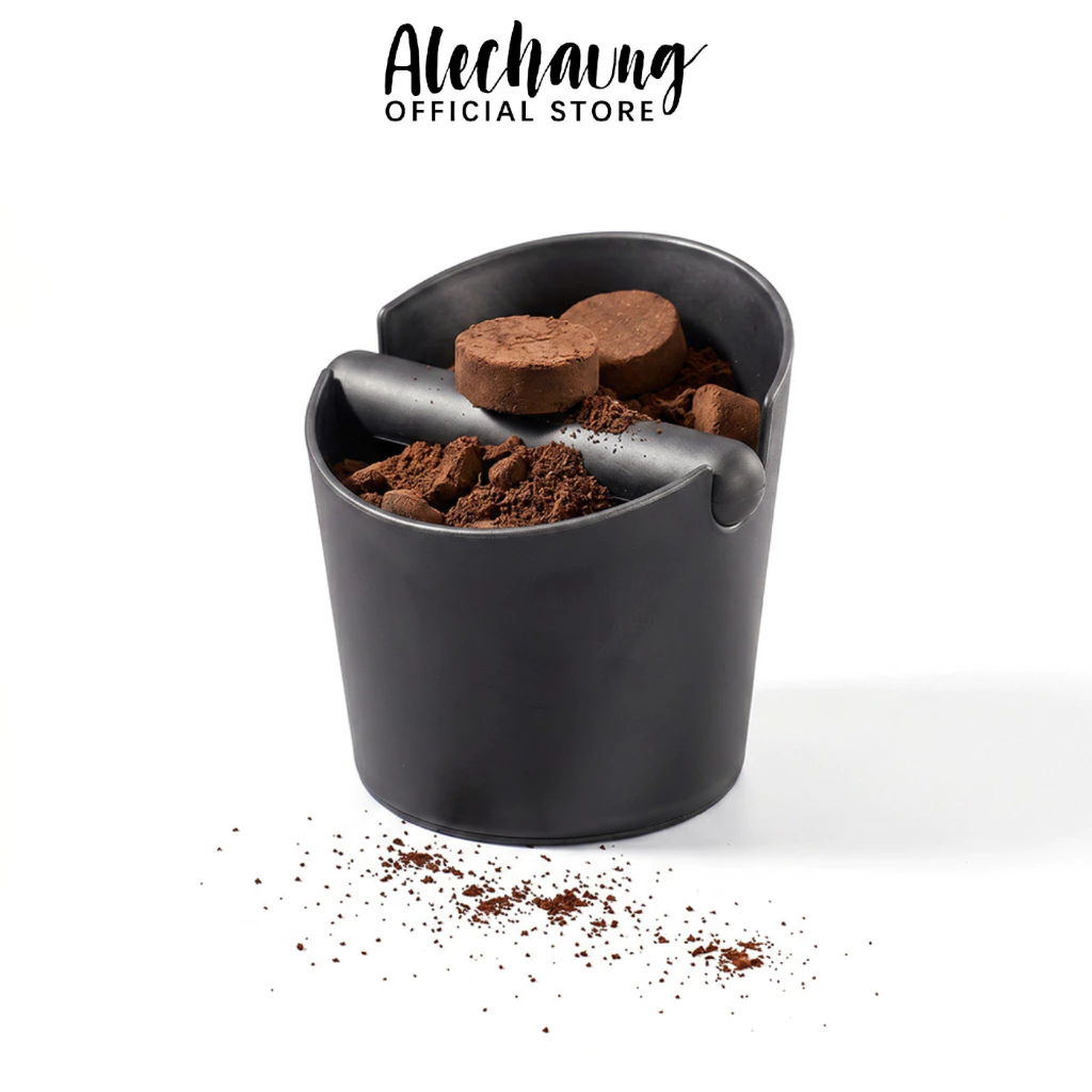 Alechaung ถังเคาะกากกาแฟ ถังเคาะผงกาแฟ Coffee Knock Box ความจุ 8-12ก้อน ปากถังแบบเฉียง พร้อมแกนซิลิโคน