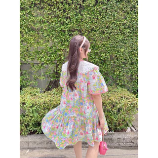 NITAAN 🧸 DRESS BARRY TALE โอเคค่า น้องแบรี่เดรสสส สักทีค่า ผ้าคอตตอน ผ้าเยอะมากก ปกลูกไม้ กระดุมหน้า กระโปรงจีบ