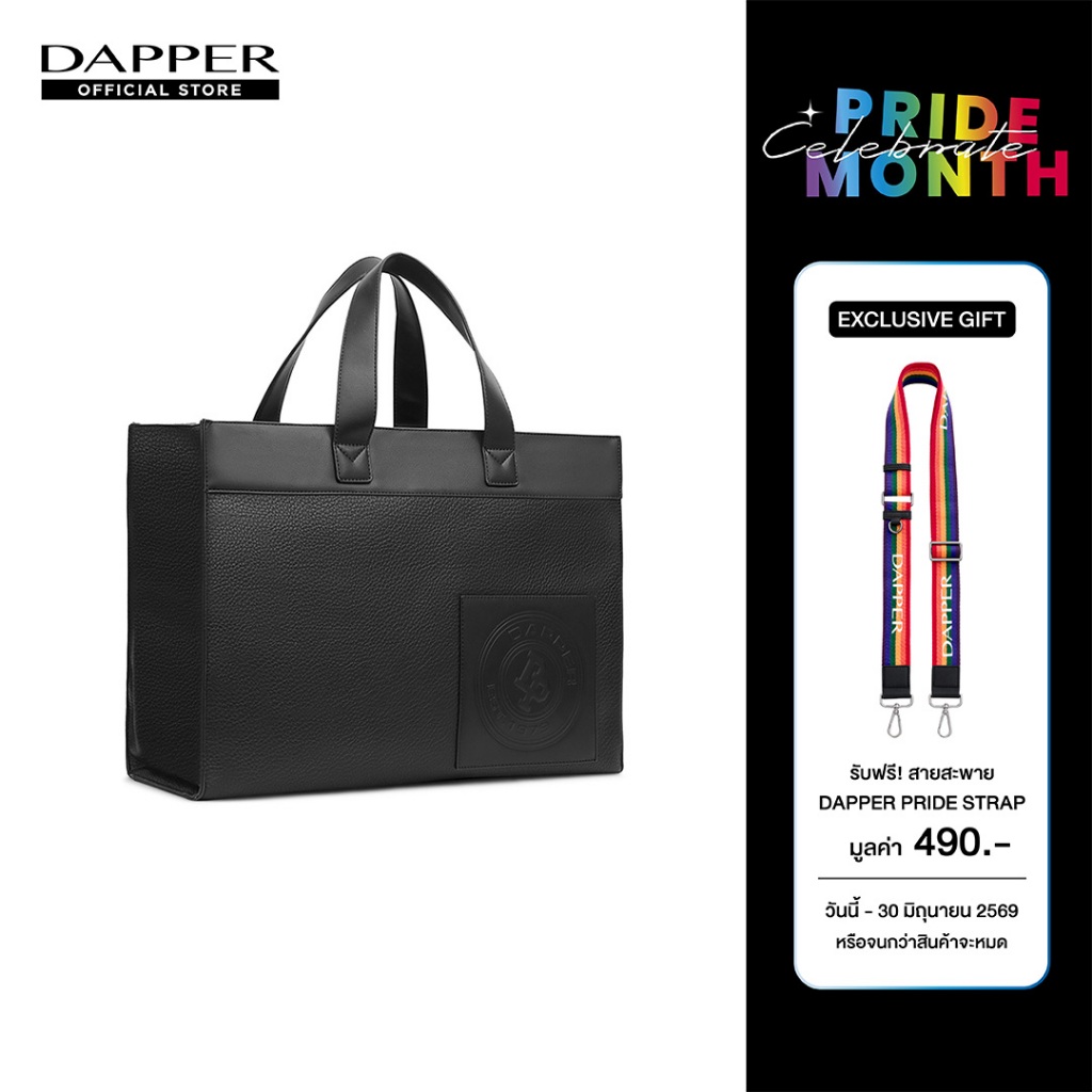 DAPPER กระเป๋าถือ DP Logo Stamp Tote Bag สีดำ (BM3/BK/1255SF1) + สายกระเป๋า Pride Strap