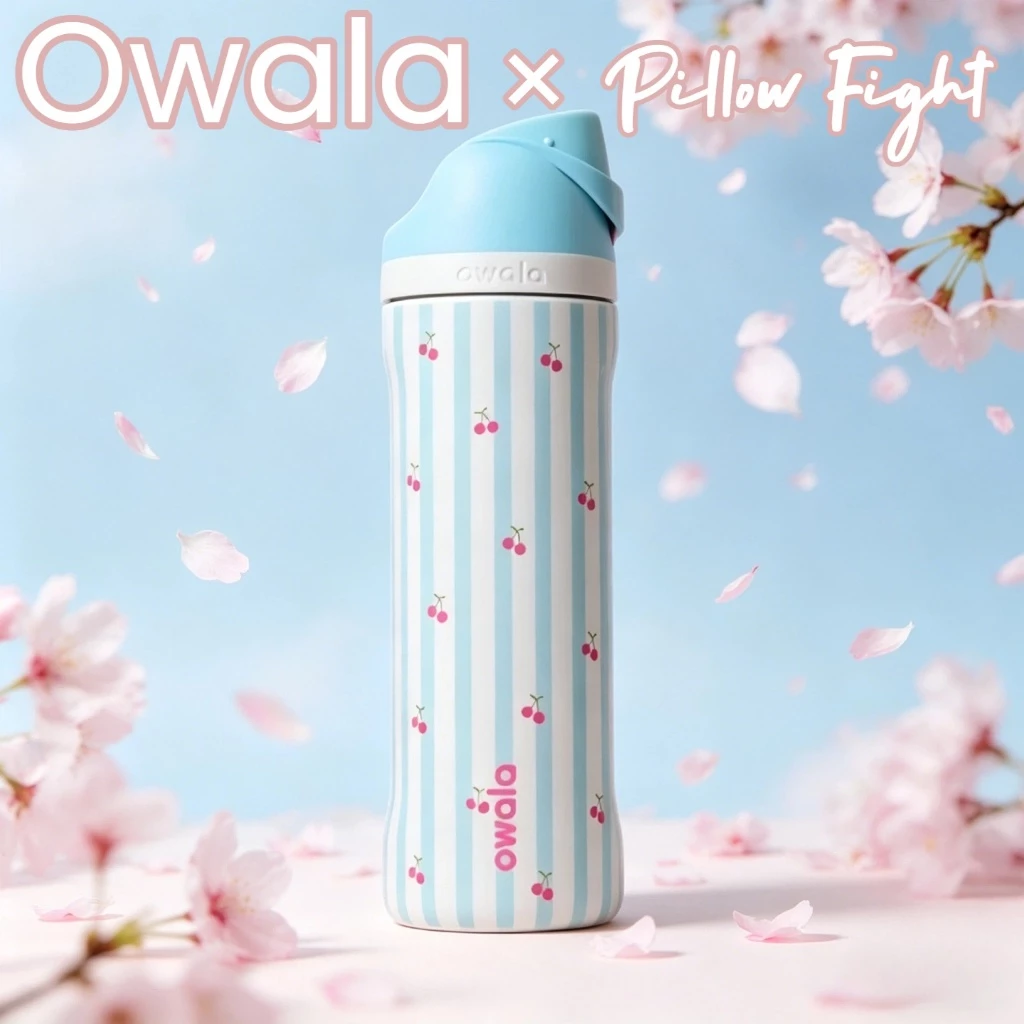 Owala FreeSip 24/32oz Pillow Fight Original – ขวดสแตนเลส 304 สุญญากาศ ดื่มได้2แบบ รุ่นลิมิเต็ด สีฟ้า sky รองรับ COD
