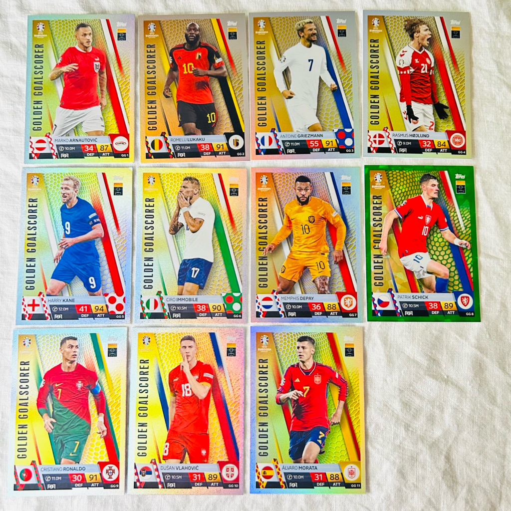 การ์ดฟุตบอล Topps EURO 2024 Golden Goalscorer เลือกนักเตะได้ Ronaldo Kane Griezmann Lukaku Depay Match Attax