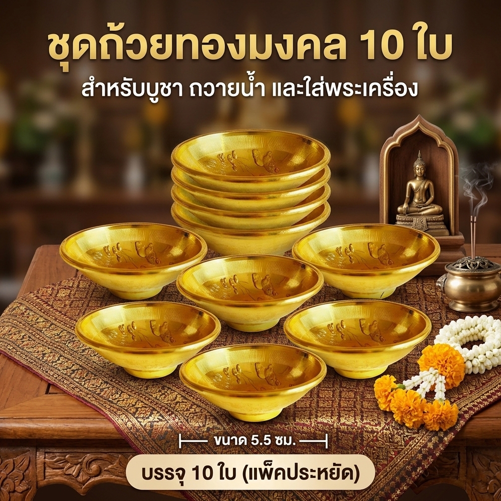 CODถ้วายไหว้พระ  ถ้วยไหว้พระ ถ้วยไหว้พระ ขันน้ำ ชุด10ใบ ลายปลาคู่มงคล มินิ 5.5ซม แข็งแรงไม่แตก ไหว้พระ ทำบุญ
