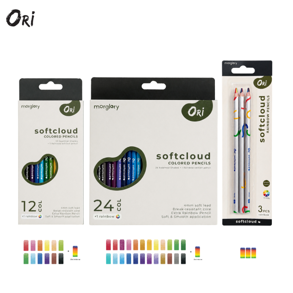 ดินสอสี ORI (โอริ) Soft Cloud พร้อมดินสอสายรุ้ง 1 แท่งในกล่อง