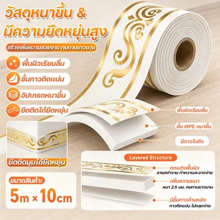 บัวพื้น ขอบบัว 10cm*500cm มีกาวในตัว โฟมซับกันน้ำ IXPE ติดตั้งง่าย บัวเชิงผนัง บัวติดขอบผนัง wallpaper tape