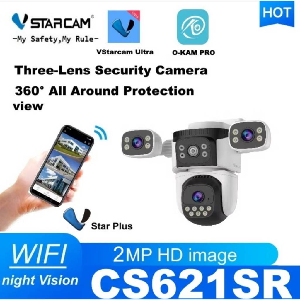 Vstarcam CS621SR (3เลนส์) ความละเอียด 2 ล้านพิกเซล (1296P) กล้องวงจรปิดไร้สาย outdoor ภาพสี มีAI+