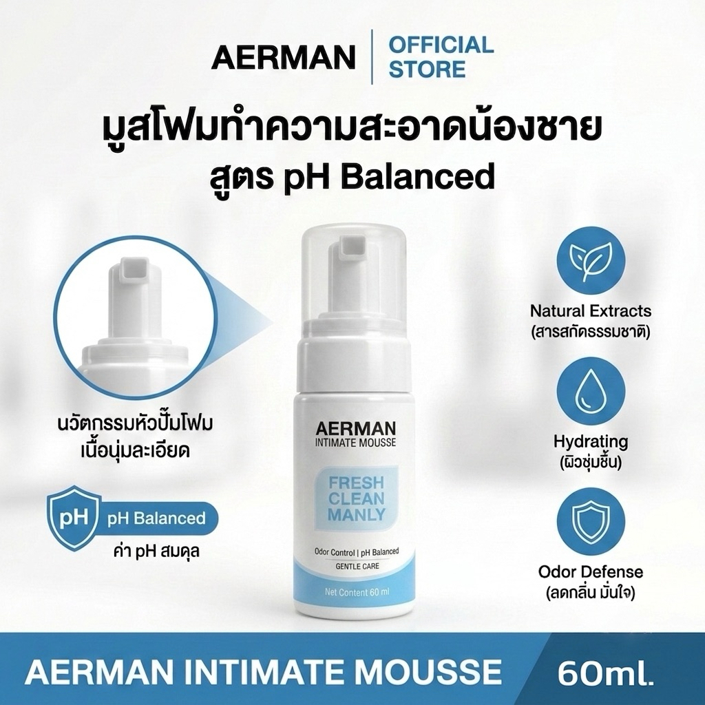 AERMAN ใหม่! มูสโฟมล้างจุดซ่อนเร้นผู้ชาย น้ำยาล้างน้องชาย ลดกลิ่นอับ สูตรเย็น อ่อนโยน (ไม่ระบุรายละเอียดสินค้า📦)