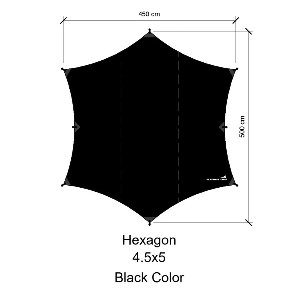 ฟลายชีท ทาร์ป 4.5x5 ทรงHexagon 70D Coatblack เคลือบดำ กันน้ำ100% (มีของพร้อมส่ง) ฟลายชีทไทย flysheetthai
