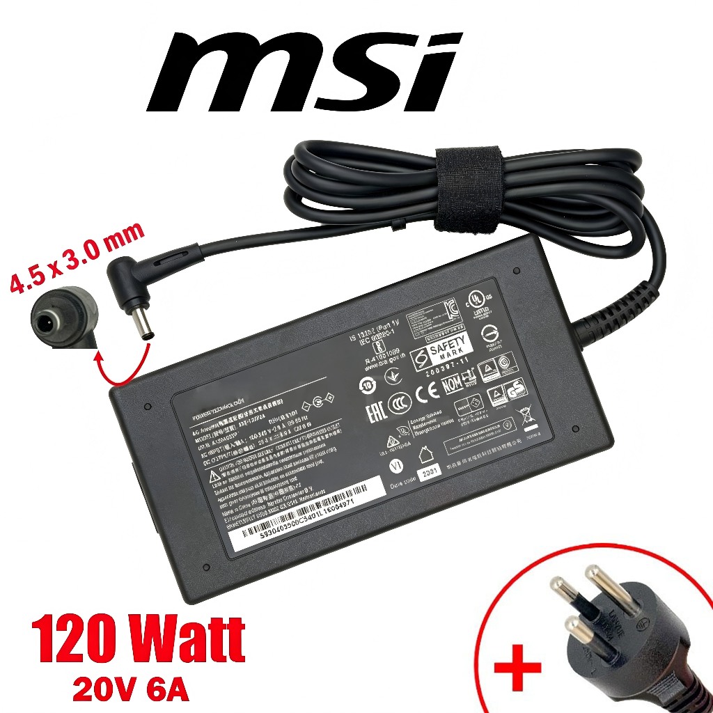 ใช้ได้กับ MSI GF63 Thin 10UC, 10SC, 11UC, 11UD, 12VE, 12VF / MS-16R5 / A17-120P2A 120W 4.5 สายชาร์จ MSI