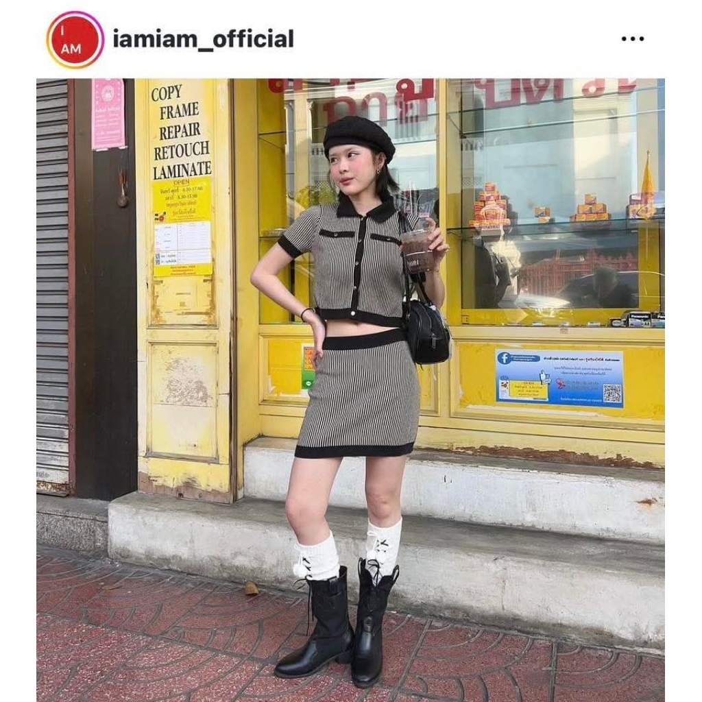setกระโปรงBrand"I AM I AM"ผ้าไหมพรมลายทางที่รักที่สุด💥"shop2,390"