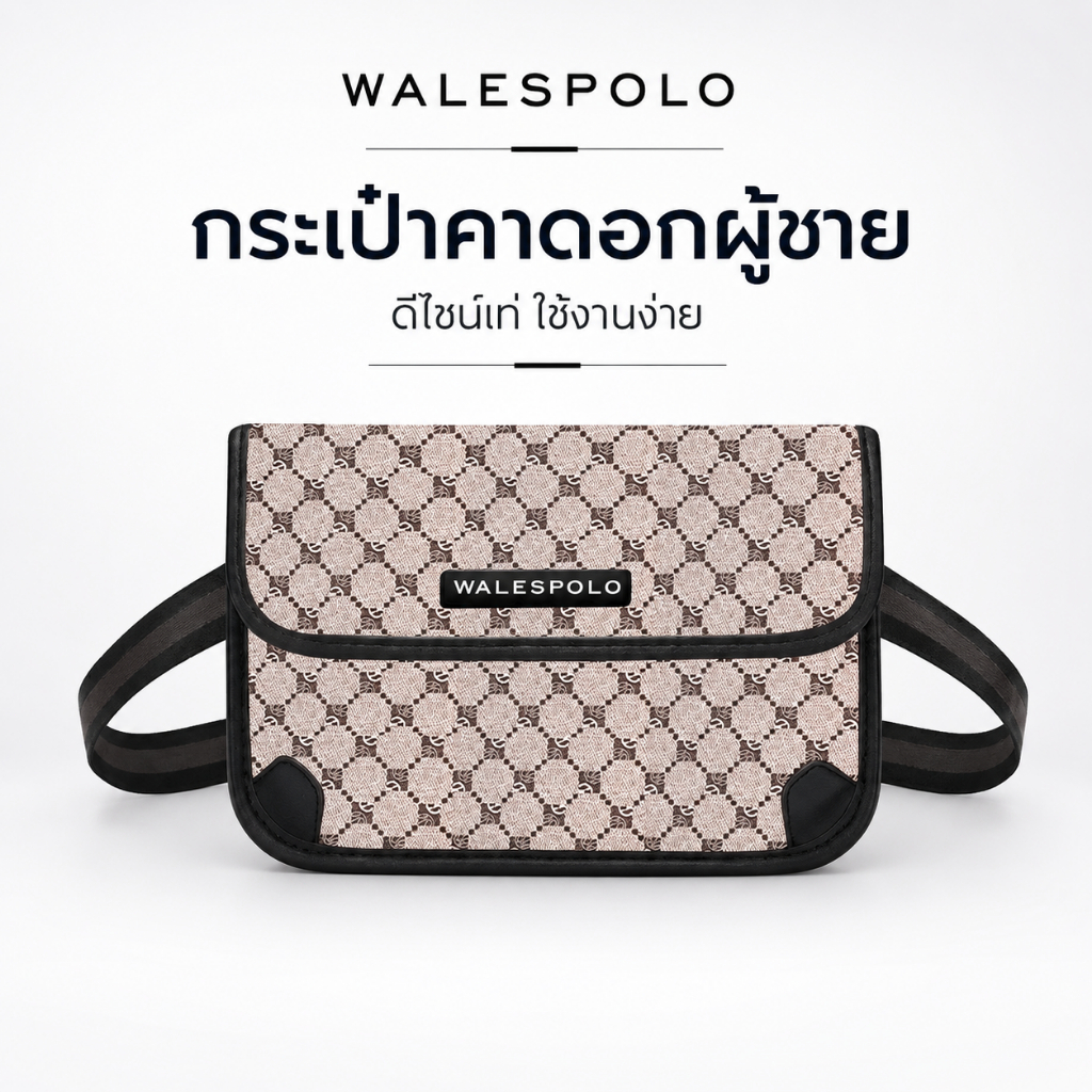 WalesPolo กระเป๋าคาดอกผู้ชาย 3สี ลายสานลายตาราง กระเป๋าคาดเอว กันน้ำ ทนทาน แฟชั่นผู้ชาย