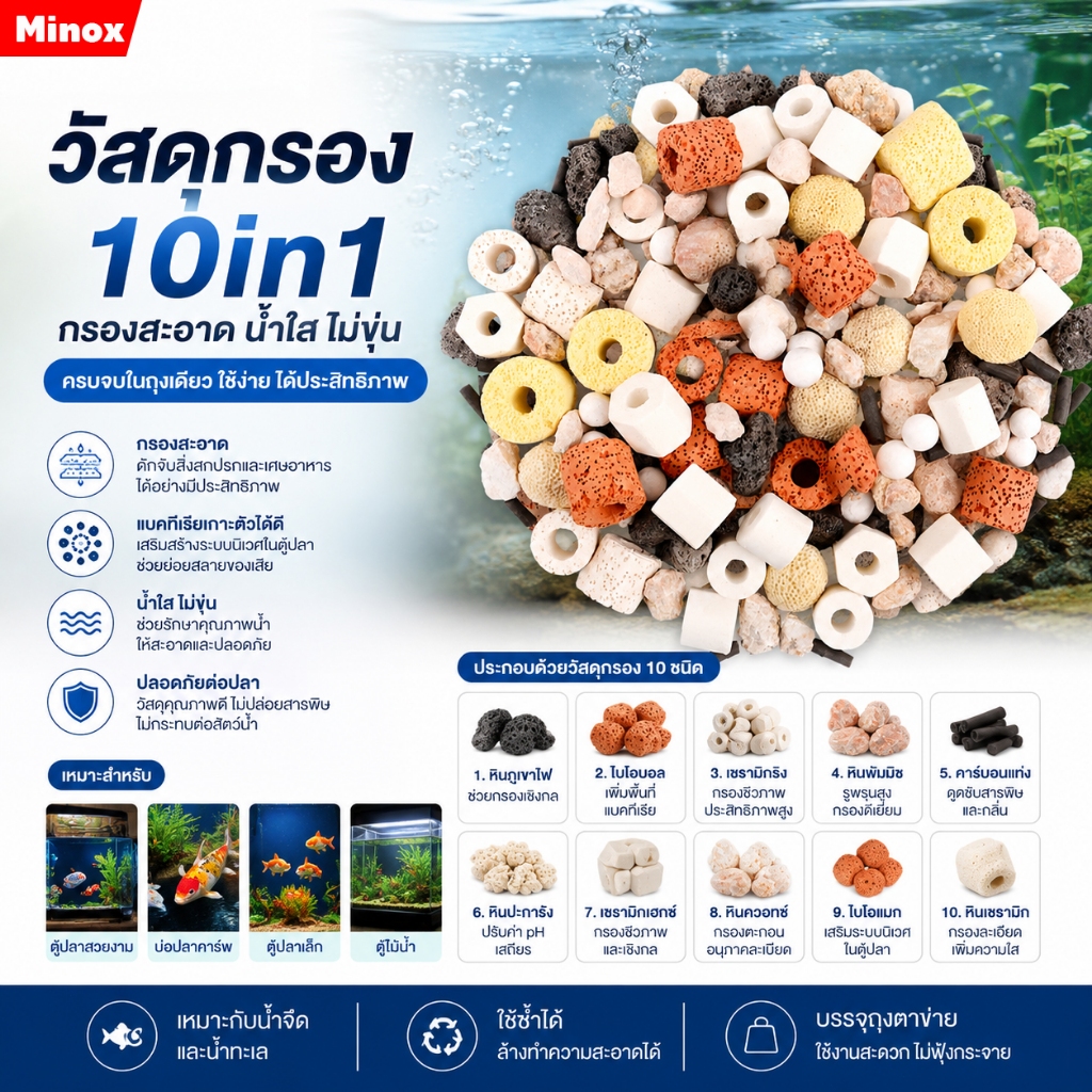 ชุดวัสดุกรองเทพ 10 in 1 ✨ ปรับน้ำใสใน 3 วัน | แถมฟรีสูงสุด 60 กรัม
