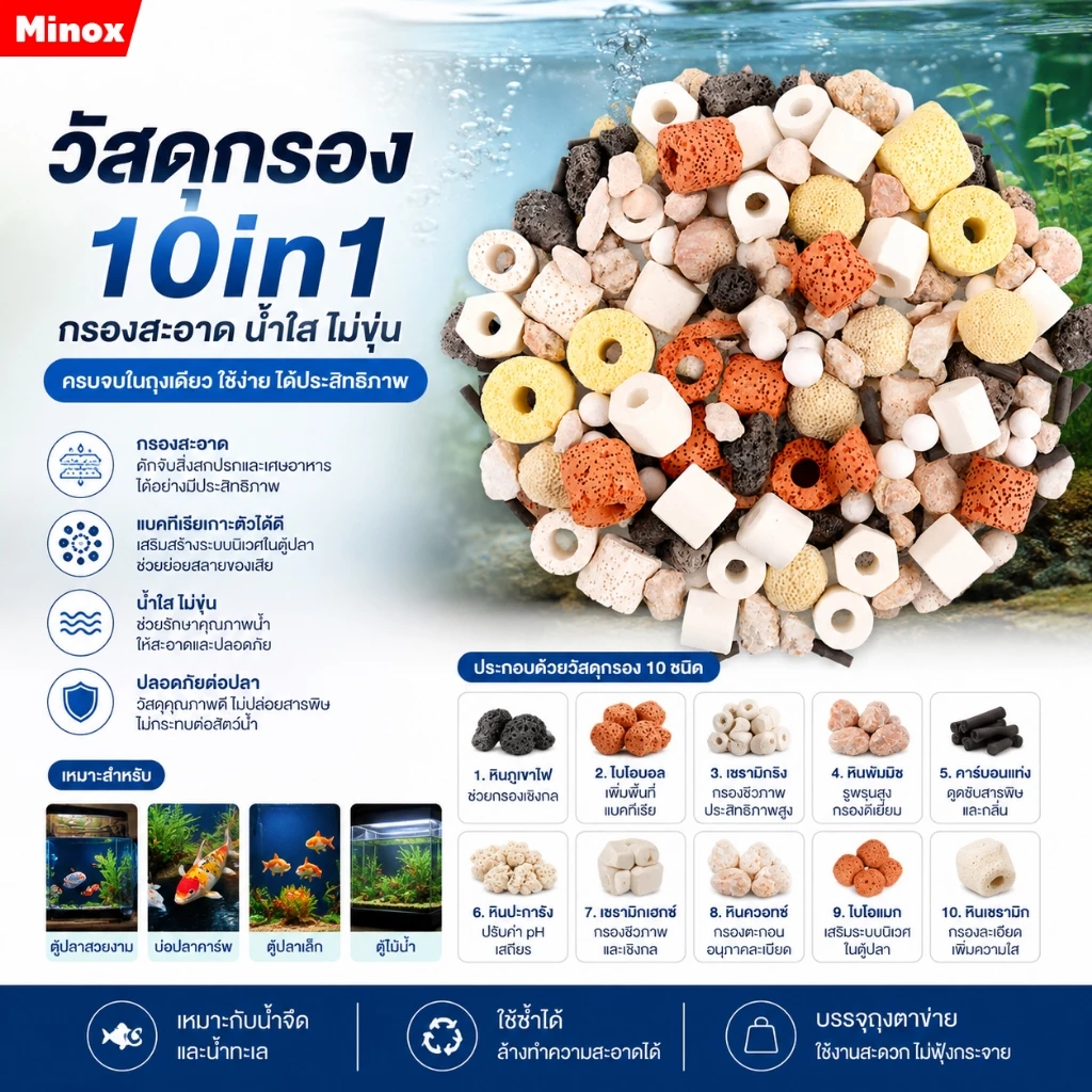 ชุดวัสดุกรองเทพ 10 in 1 ✨ ปรับน้ำใสใน 3 วัน | แถมฟรีสูงสุด 60 กรัม