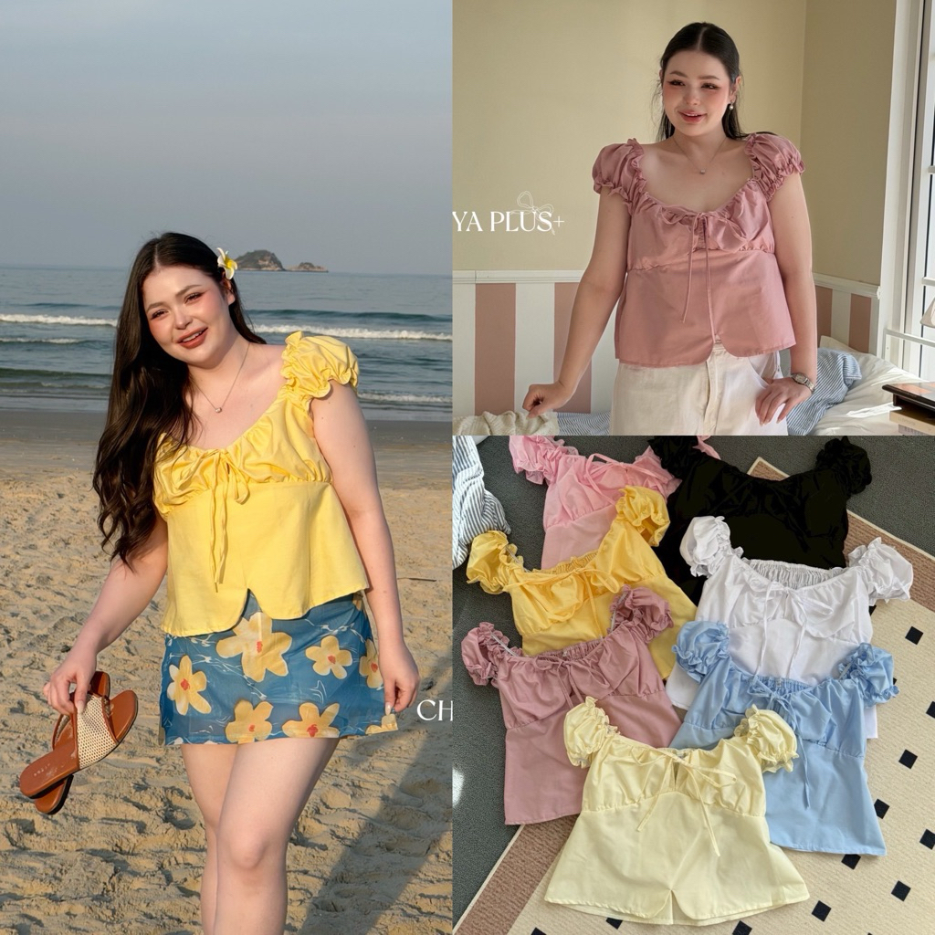 Chubby Supi - 🍌BANANA TOP🍌 เสื้อแขนตุ๊กตาผูกอก เสื้อปาดไหล่ผูกอก อก38-52“ (lin) เที่ยวคาเฟ่ ชุดไปเที่ยวทะเลสาวอวบ