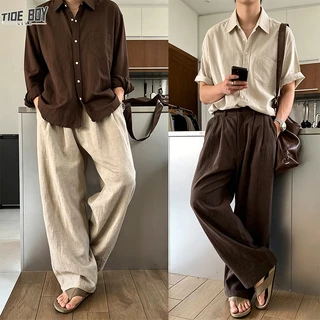 【สินค้าพร้อมส่ง】กางเกงขายาวผ้าลินินเนื้อเบาสไตล์เกาหลีสำหรับผู้ชาย สไตล์ใหม่รับฤดูร้อน ดีไซน์เรียบง่ายและสบายๆ 4 สี