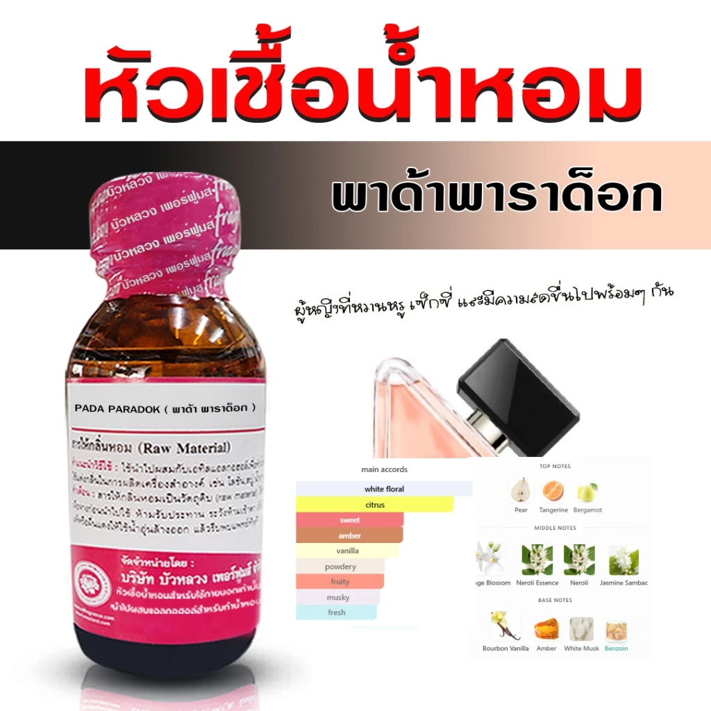 หัวเชื้อน้ำหอม 100% กลิ่นพาด้าพาราด็อก 30 ml. หัวเชื้อน้ำหอม หัวน้ำหอม กลิ่นหอมหวาน เซ็กซี่ น้ำหอมผู้หญิง ยอดนิยม