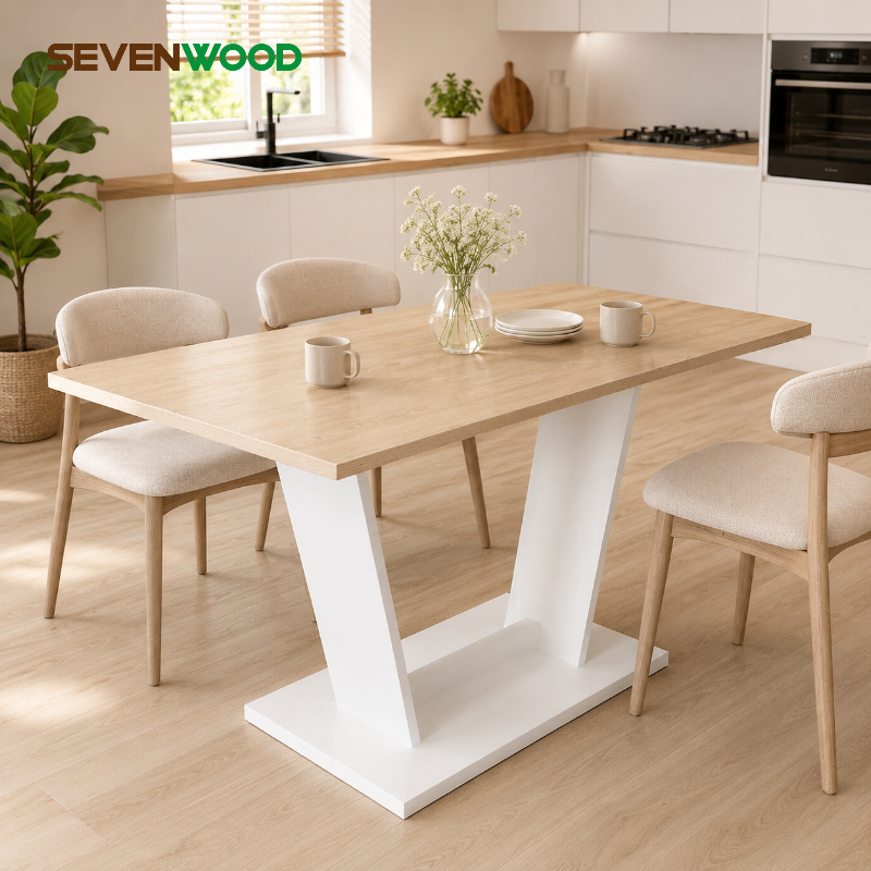 SEVENWOOD โต๊ะกินข้าว โต๊ะอาหาร โต๊ะกาแฟอเนกประสงค์ ทนความร้อน เช็ดทำความสะอาดง่าย สำหรับบ้าน คอนโด สามารถนั่งได้ 4 คน