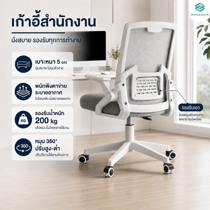 Homemark เก้าอี้ทำงาน สำนักงาน มีล้อเลื่อน เก้าอี้ทำงาน ออกใบกำกับภาษีได้! เก้าอี้ พนักพิงตาข่าย เบาะนุ่ม