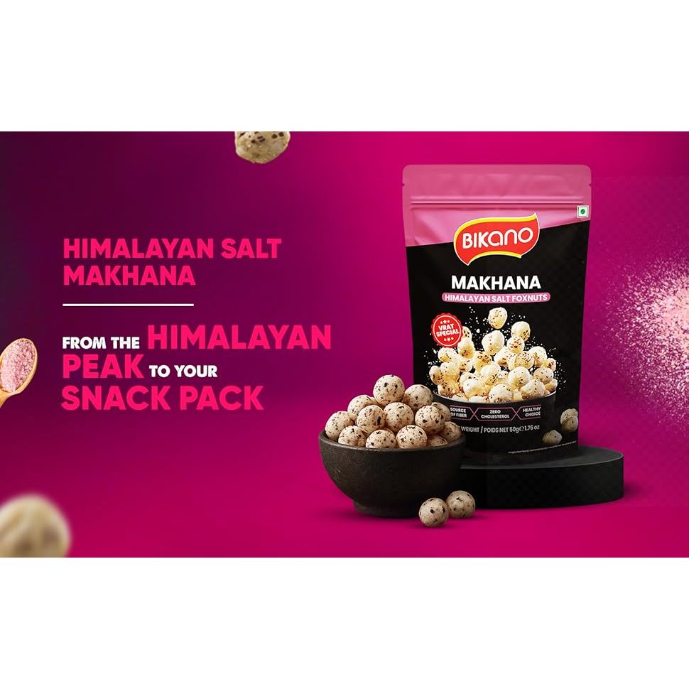 Bikano Makhana Himalayan Salt Prepared in Olive Oil Roasted Foxnut | Crunchy Light Snack 50g (VART S