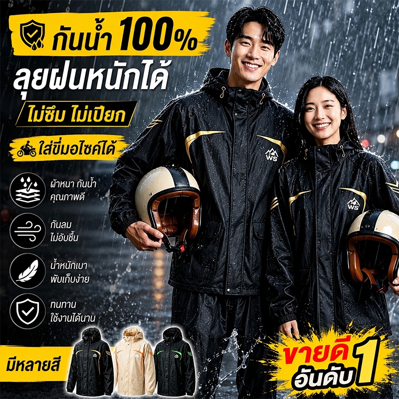 🥇ใส่10ปีไม่พัง💦ชุดกันฝนแบบหนา ชุดกันฝนกันน้ำ เสื้อกันฝนผู้ใหญ่ ทนฝนตกหนักได้ กันน้ำได้ 72 ชั่วโมง