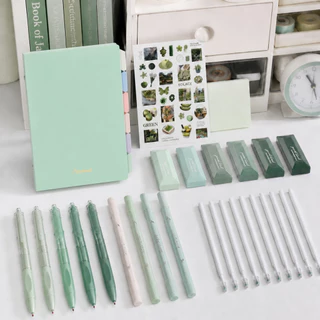 CAWL ชุดเครื่องเขียน: สมุดเส้นบรรทัด ปากกาเจล(หมึกสีดำ) ไส้ปากกา(สีน้ำเงิน) ปากกาเน้นข้อความ เทปลบผิด โน้ตติด สติกเกอร์