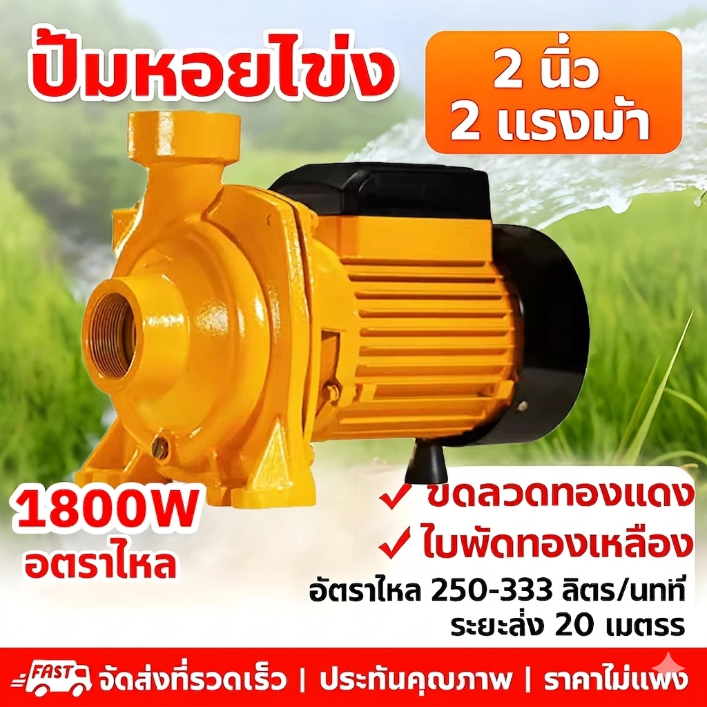ปั๊มหอยโข่งดูดเอง 2 นิ้ว 2HP 220V ปั๊มน้ำเกษตร ใบพัดทองเหลือง มอเตอร์ขดลวดทองแดง ดูดลึก ส่งแรง ใช้งานต่อเนื่อง