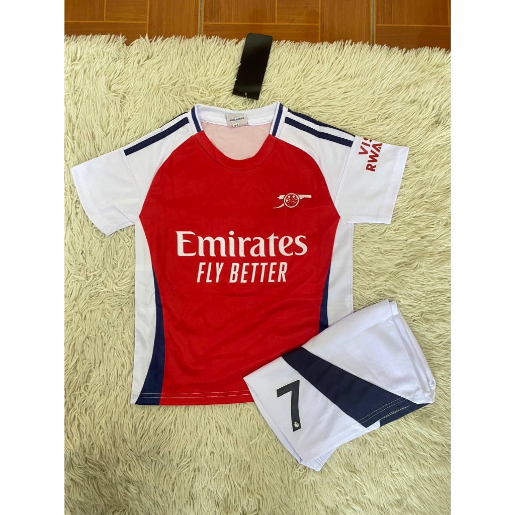 เสื้อกีฬาเด็ก Arsenal แดงขาว ชื่อSAKA เบอร์7 2024/2025 ผ้าคุณภาพสูง ใส่สบายตลอดวัน