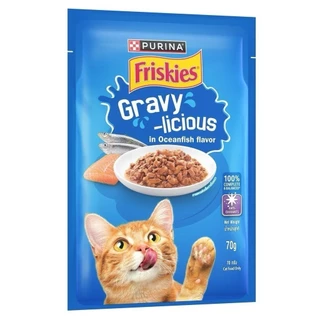 Purina Friskies Gravy-Licious อาหารเปียกแมว ฟริสกี้ส์ แมวเด็ก แมวโต ขนาด 70 กรัม [ยกโหล 12 ซอง]