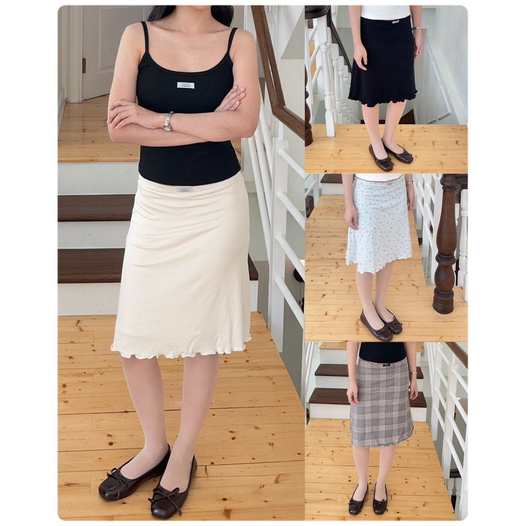 (เติมน้ำตาล/ขาว🐻🐻‍❄️)HAPSKT04 midi skirt กระโปรงสามส่วนทรงก้างปลา (happysummer.bkk)