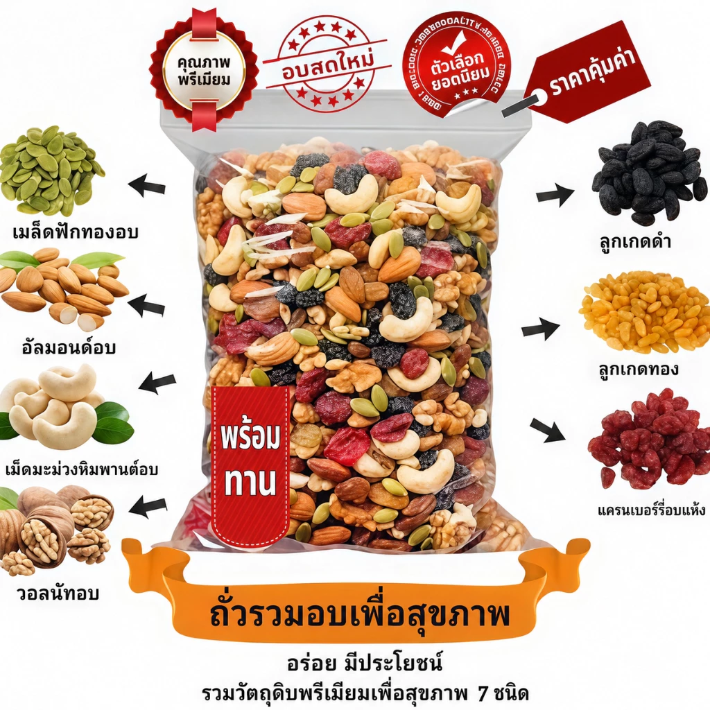 ถั่วรวม 250g มิกซ์นัท 7 ชนิด ธัญพืชรวม ขนมถั่วรวม พร้อมทาน สินค้าพร้อมส่ง จัดส่งรวดเร็ว
