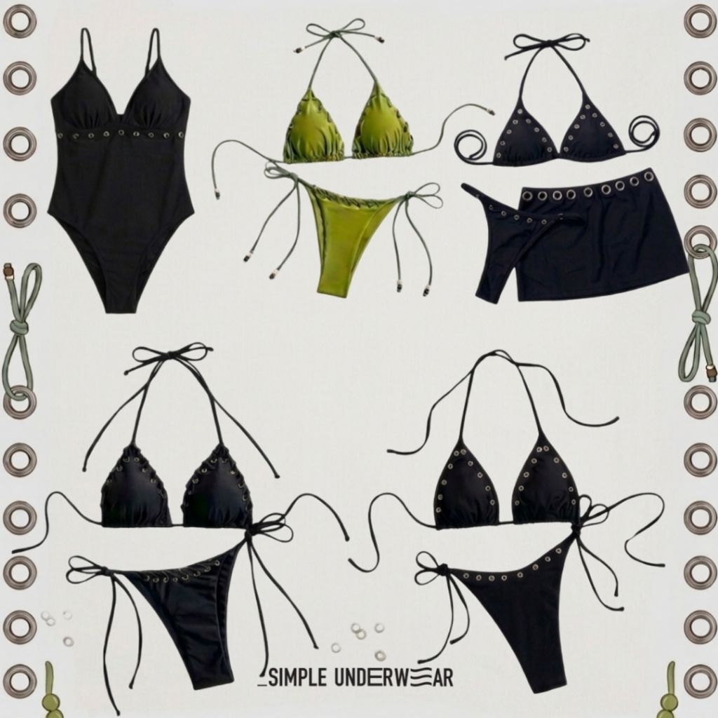 508 , 524 , 493 Simple Underwear bikini บิกินีสีดำสุดคูลกับดีเทลห่วงเงิน ห่วงทอง รอบตัว